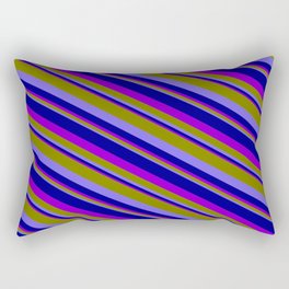 [ Thumbnail: Green, Medium Slate Blue, Dark Blue, and Dark Violet Colored Pattern of Stripes Rectangular Pillow ]