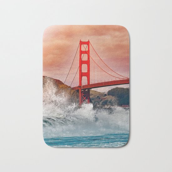 Waves over Red Bridge Bath Mat
