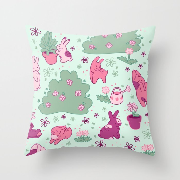 Pink Bunny Pattern Throw Pillow