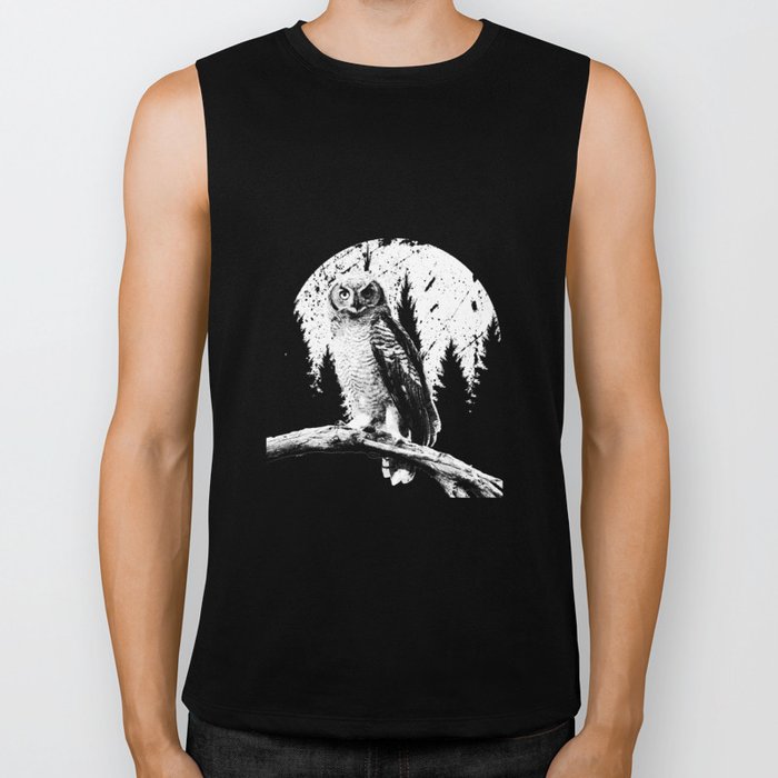 Owl Moon Trees Nocturnal Bird Night Predator Lover Biker Tank By Teepsy