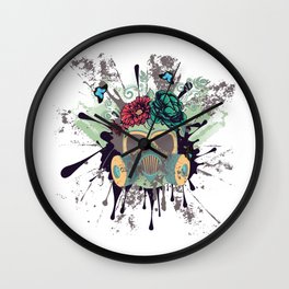 Green Gas Mask with Roses Wall Clock