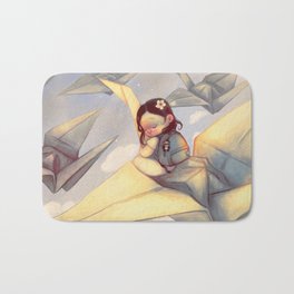 Paper Crane Bath Mat | Origami, Girl, Doll, Adventure, Painting, Crane, Little, Digital, Papercrane, Birds 