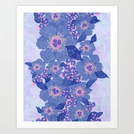 Retro Blue Flowers Art Print