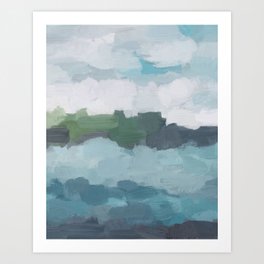 Island in the Distance II - Aqua Blue Green Navy Ocean Horizon Abstract Nature Coastal Painting Art Art Print