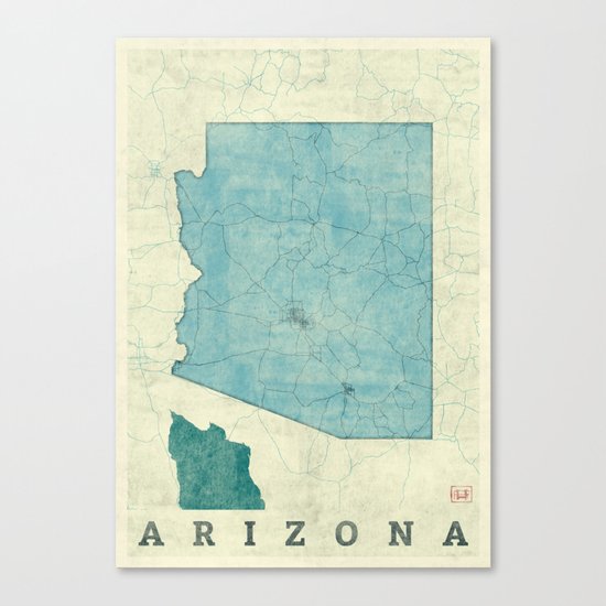 Arizona State Map Blue Vintage Canvas Print