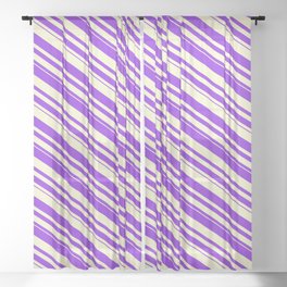 [ Thumbnail: Purple & Light Yellow Colored Stripes/Lines Pattern Sheer Curtain ]