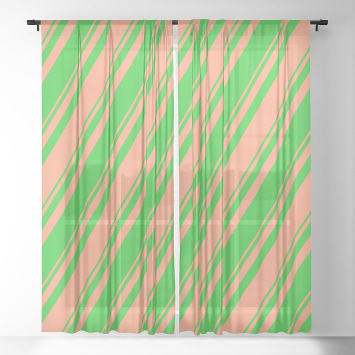 Light Salmon & Lime Green Colored Lines Pattern Sheer Curtain