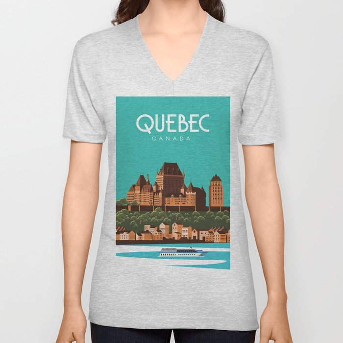 Quebec canada poster V Neck T Shirt