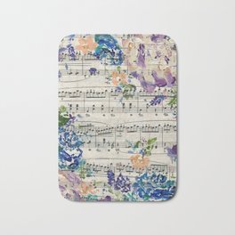 Classic Spring - Painting Bath Mat | Classic, Pianosheetmusic, Purpleflowers, Floralart, Pianomusic, Floralpainting, Blue, Spring, Music, Piano 