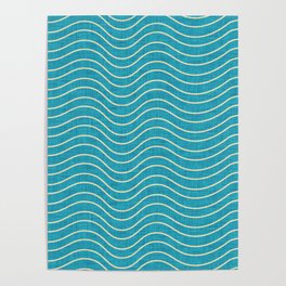 Surfing Waves Blue Poster