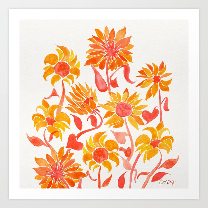 Sunflower Watercolor – Fiery Palette Art Print