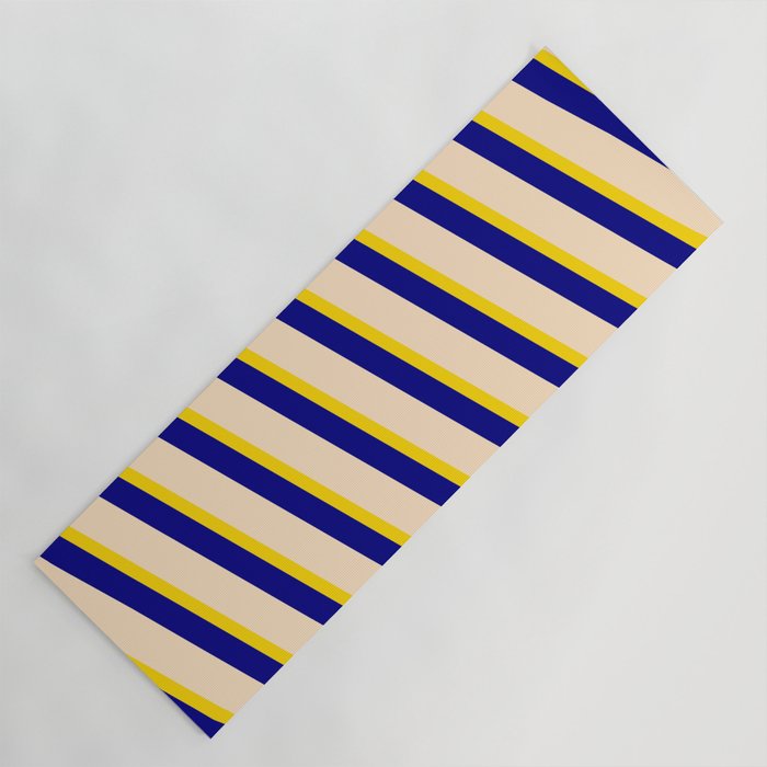Yellow, Blue, and Bisque Colored Stripes Pattern Yoga Mat
