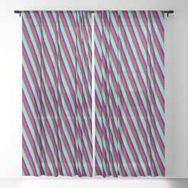 [ Thumbnail: Vibrant Green, Violet, Black, Purple, and Maroon Colored Lines Pattern Sheer Curtain ]