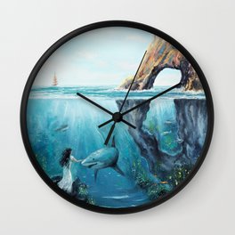 Surreal Ocean Dream 'Fairy Girl and the Shark' Wall Clock