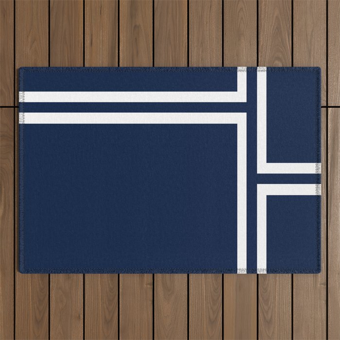 Strong Deco - Minimalist Geometric Pattern in White and Nautical Navy Blue Outdoor Rug