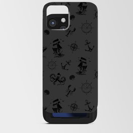 Dark Grey And Black Silhouettes Of Vintage Nautical Pattern iPhone Card Case
