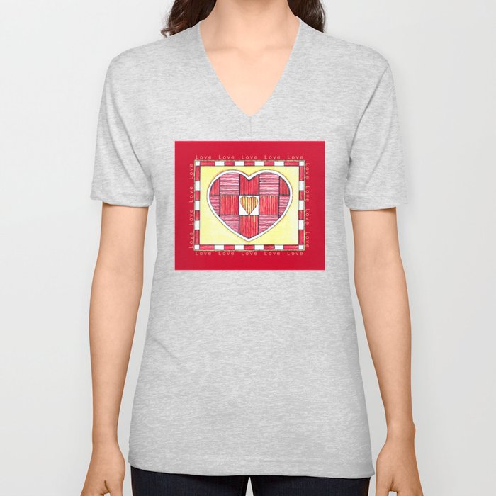 Pinstripe Heart V Neck T Shirt