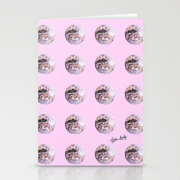 Disco ball- dance the night away- Orange and pink- pink background Stationery Cards