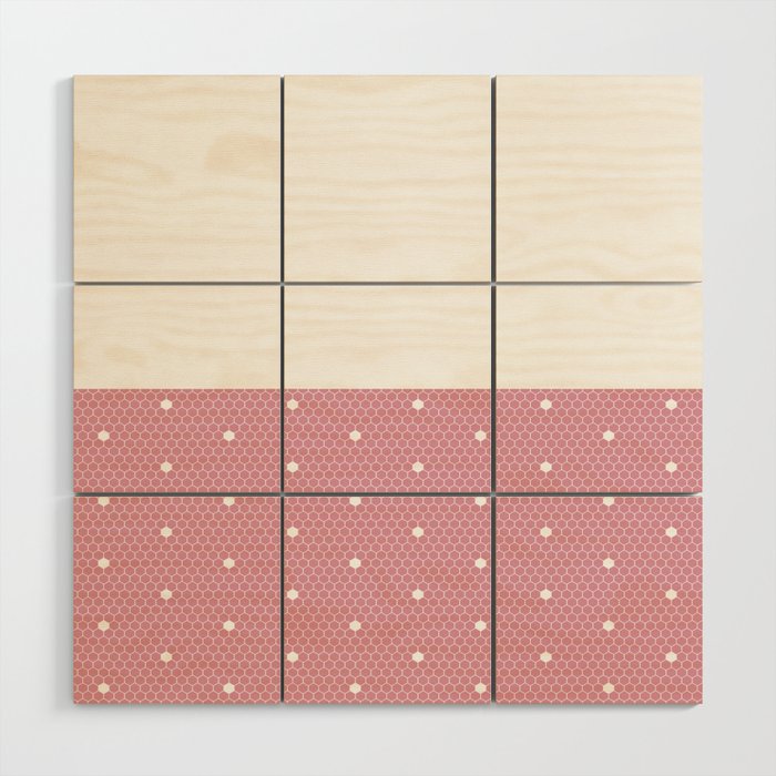 White Polka Dots Lace Horizontal Split on Blush Pink Wood Wall Art