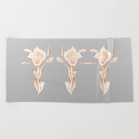 Abstract Lilies Rose Gold Gray Beach Towel