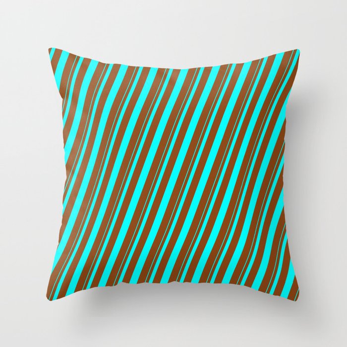 Aqua and Brown Colored Lined/Striped Pattern Throw Pillow