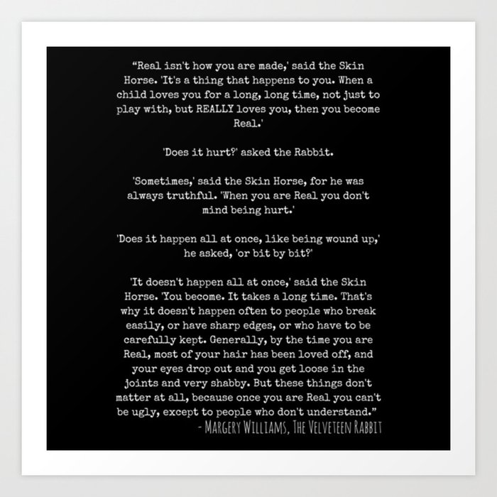 Becoming Real The Velveteen Rabbit Quote Art Print By Nsvart Society6
