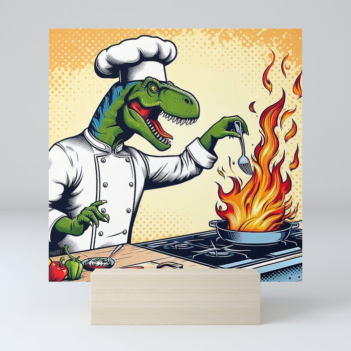T-Rex Cooking Disaster Mini Art Print