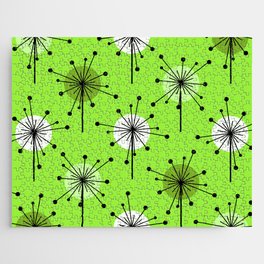 Atomic Era Sputnik Starburst Flowers Lime Green Jigsaw Puzzle