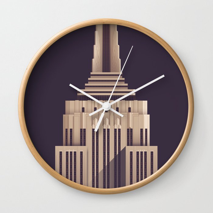 Empire State Building New York Art Deco Vintage Dark Wall Clock By Vectordreams