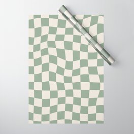 Sage Green Wavy Checkered Pattern Wrapping Paper
