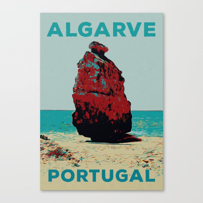 Algarve Portugal vintage travel, Marinha beach Canvas Print