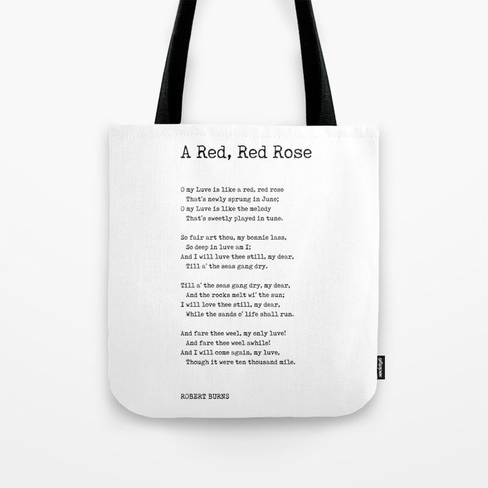 A Red, Red Rose - Robert Burns Poem - Literature - Typewriter Print 1 Tote Bag
