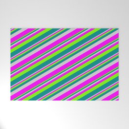 [ Thumbnail: Light Grey, Fuchsia, Green, and Dark Cyan Colored Lines/Stripes Pattern Welcome Mat ]