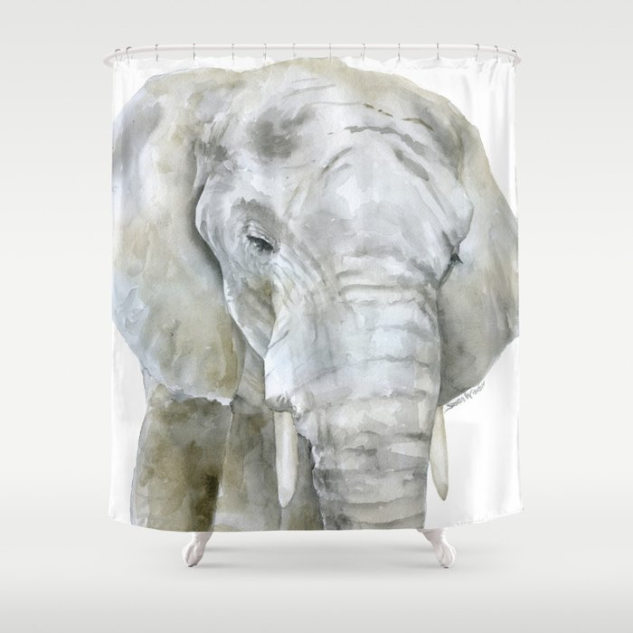 Elephant Watercolor Painting - African Animal Shower Curtain
