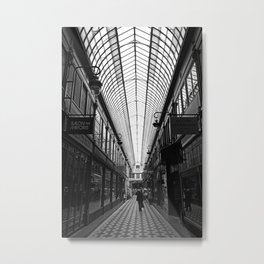 Passage Jouffroy, Paris | Covered passage of glass ceili Black and white parisian architecture Metal Print