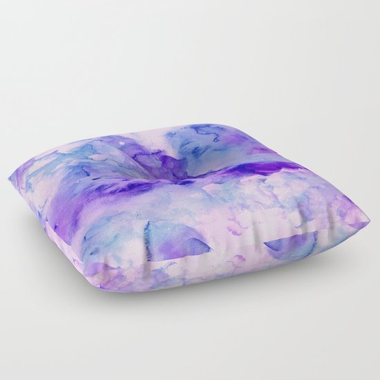 Peacock purple lavender hand painted bright abstract watercolor wash Floor Pillow by Girly Trend ...