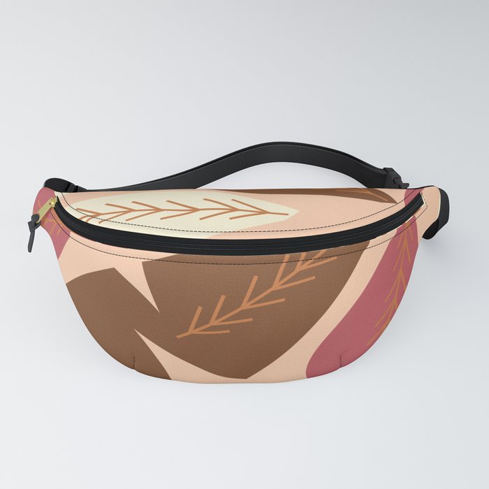 Brown leaves on coral Fanny Pack