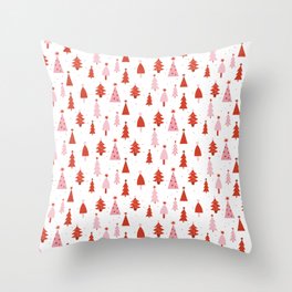 Very Merry Christmas Trees - Red Throw Pillow
