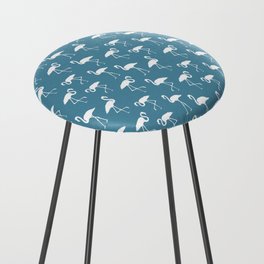White flamingo silhouettes seamless pattern on blue background Counter Stool