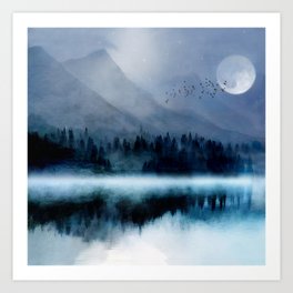 Mountainscape Under The Moonlight Art Print