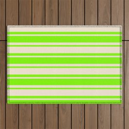 [ Thumbnail: Beige & Chartreuse Colored Striped/Lined Pattern Outdoor Rug ]