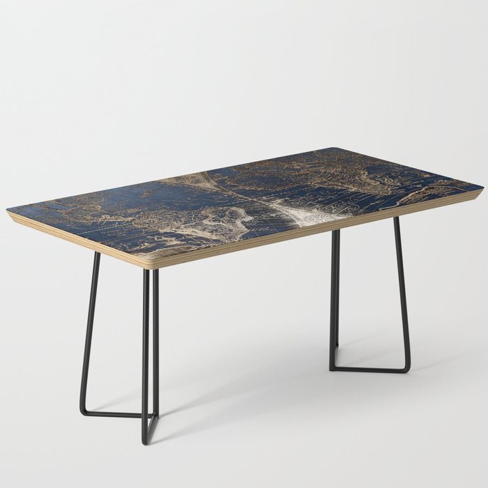 World Map Deep Blue and Gold Coffee Table