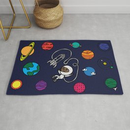 Astronaut in space with planets Area & Throw Rug
