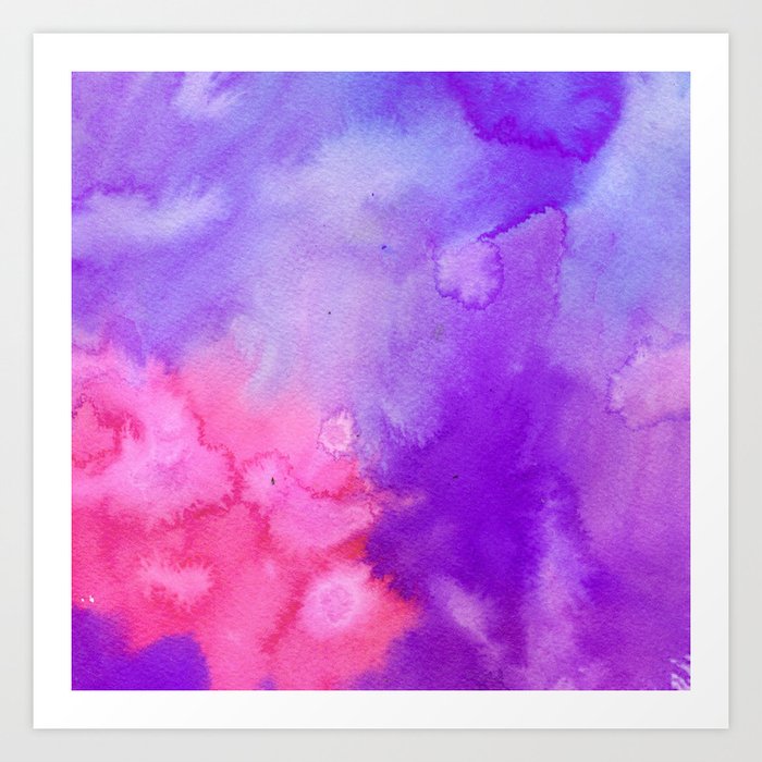 Pink Blue Violet Abstract Hand Painted Watercolor Pattern Art