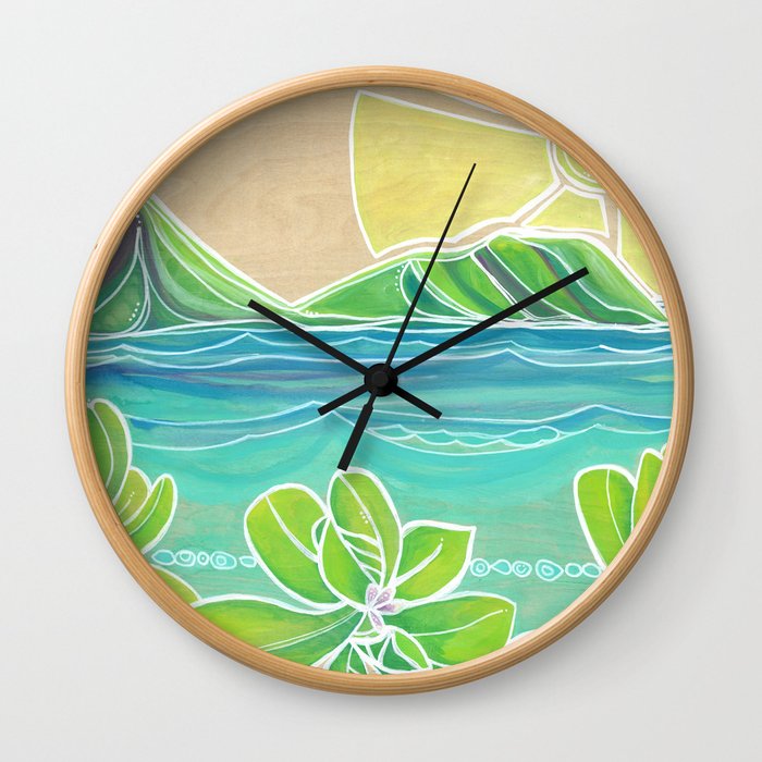 Naupakas in Paradise Surf Art by Lauren Tannehill Wall Clock