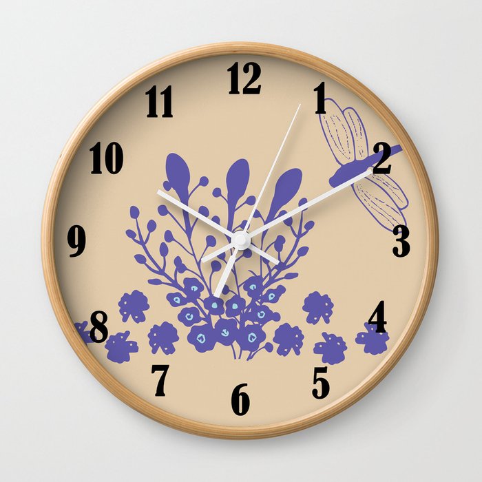 Dragonfly and flowers Wall Clock