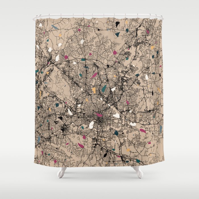 Raleigh, USA - City Map Terrazzo Collage Shower Curtain