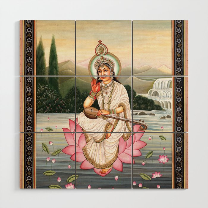 Goddess Saraswati  Wood Wall Art