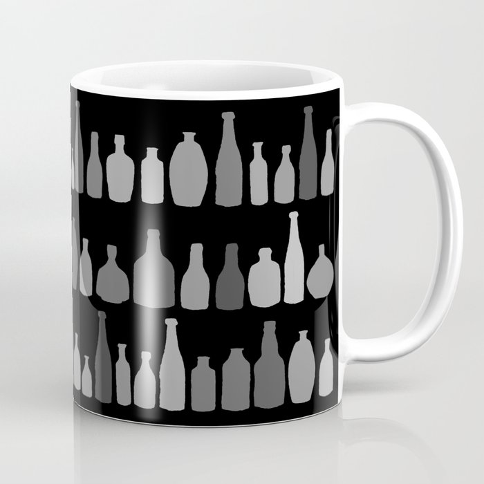 Bottles Black and White on Black Coffee Mug