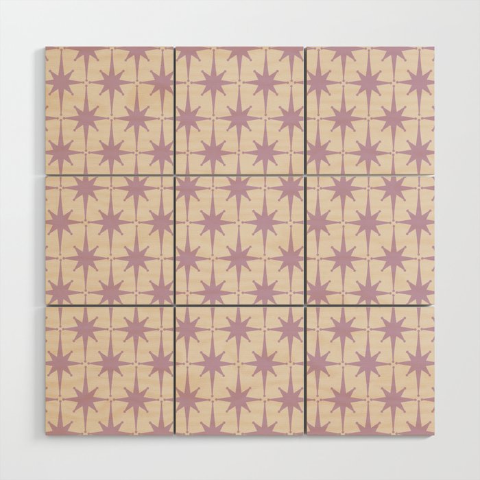 Midcentury Modern Atomic Starburst Pattern Lilac Cream Wood Wall Art